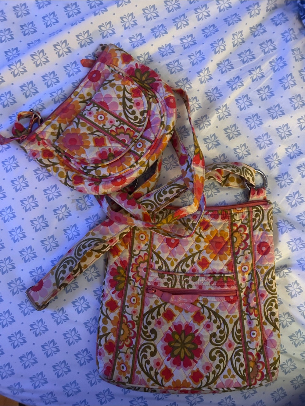 Vera Bradley Floral Quilted Crossbody Duo in Pink, Orange & Green